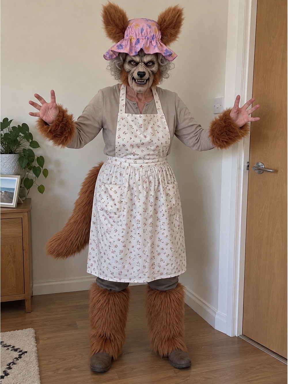 Big Bad Wolf Costume Accessories Set Ears Bonnet Tail Fur Leg Warmers Halloween